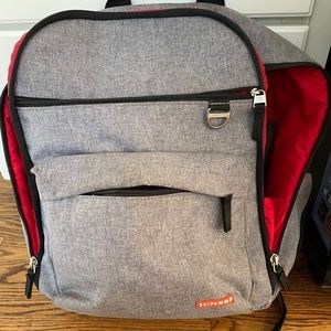 Skip Hop backpack diaper bag, gray/red liner with changing pad